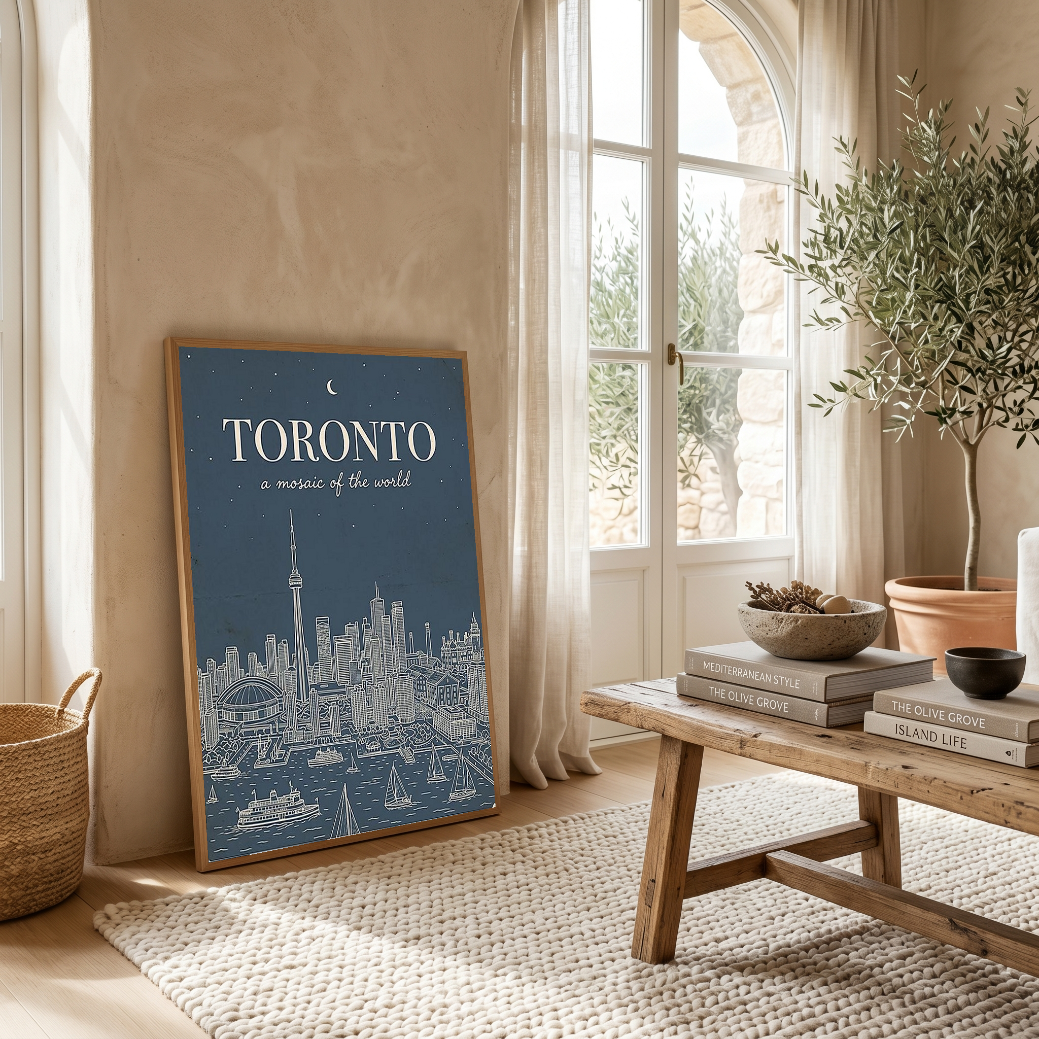 Toronto Line Art Print — Steel Navy CN Tower Skyline Harbourfront Wall Art