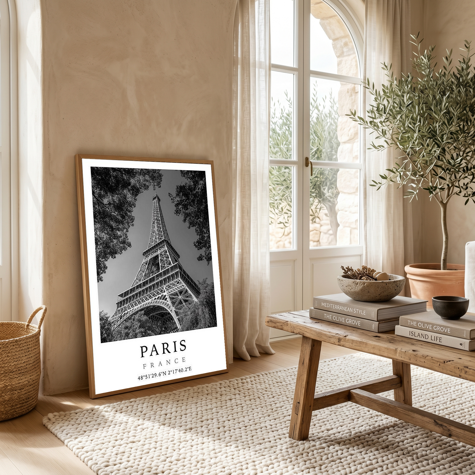 Paris Eiffel Tower Poster — Black and White France Coordinates Print