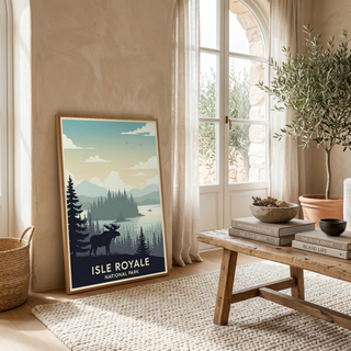 Isle Royale National Park Poster — Vintage Michigan Moose Lake Superior Print