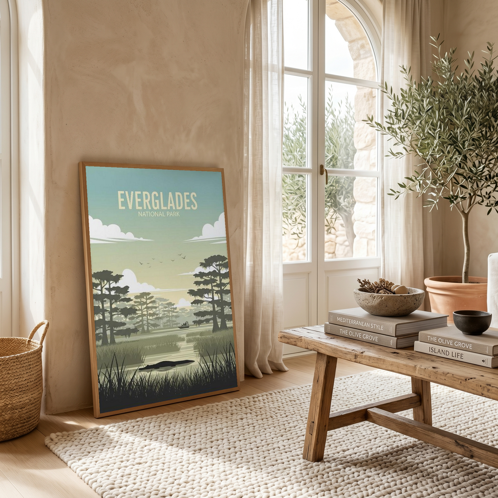 Everglades National Park Poster — Vintage Florida Alligator Cypress Print
