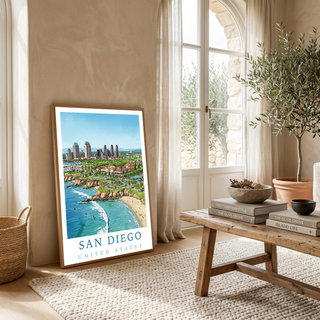 San Diego Travel Poster — Coastal Skyline Cabrillo Beach Print