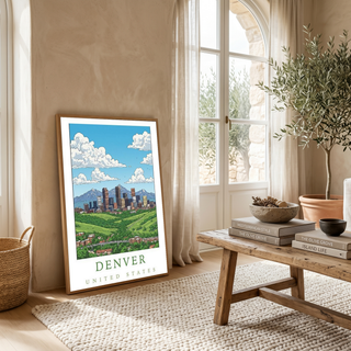Denver Colorado Travel Poster — Rocky Mountains Mile-High Skyline Print