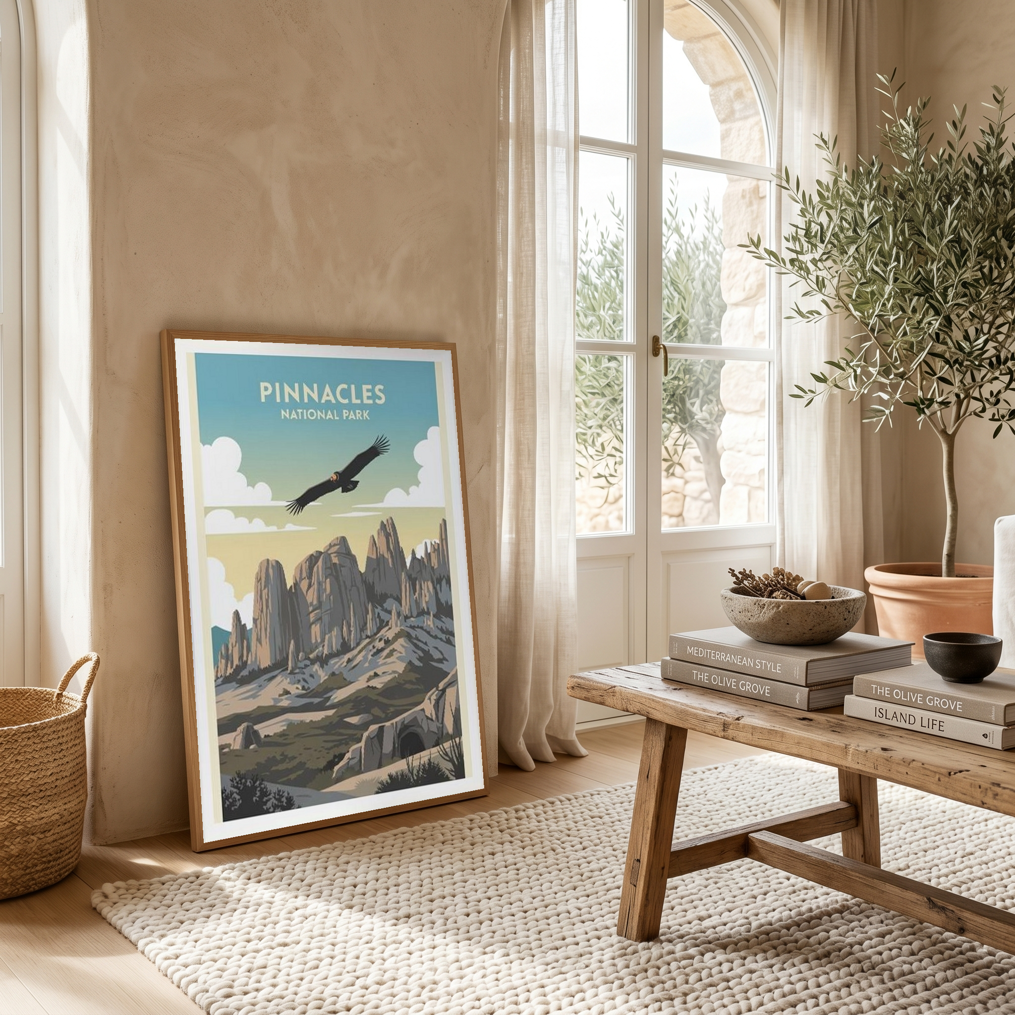 Pinnacles National Park Poster — Vintage California Condor Rock Spires Print