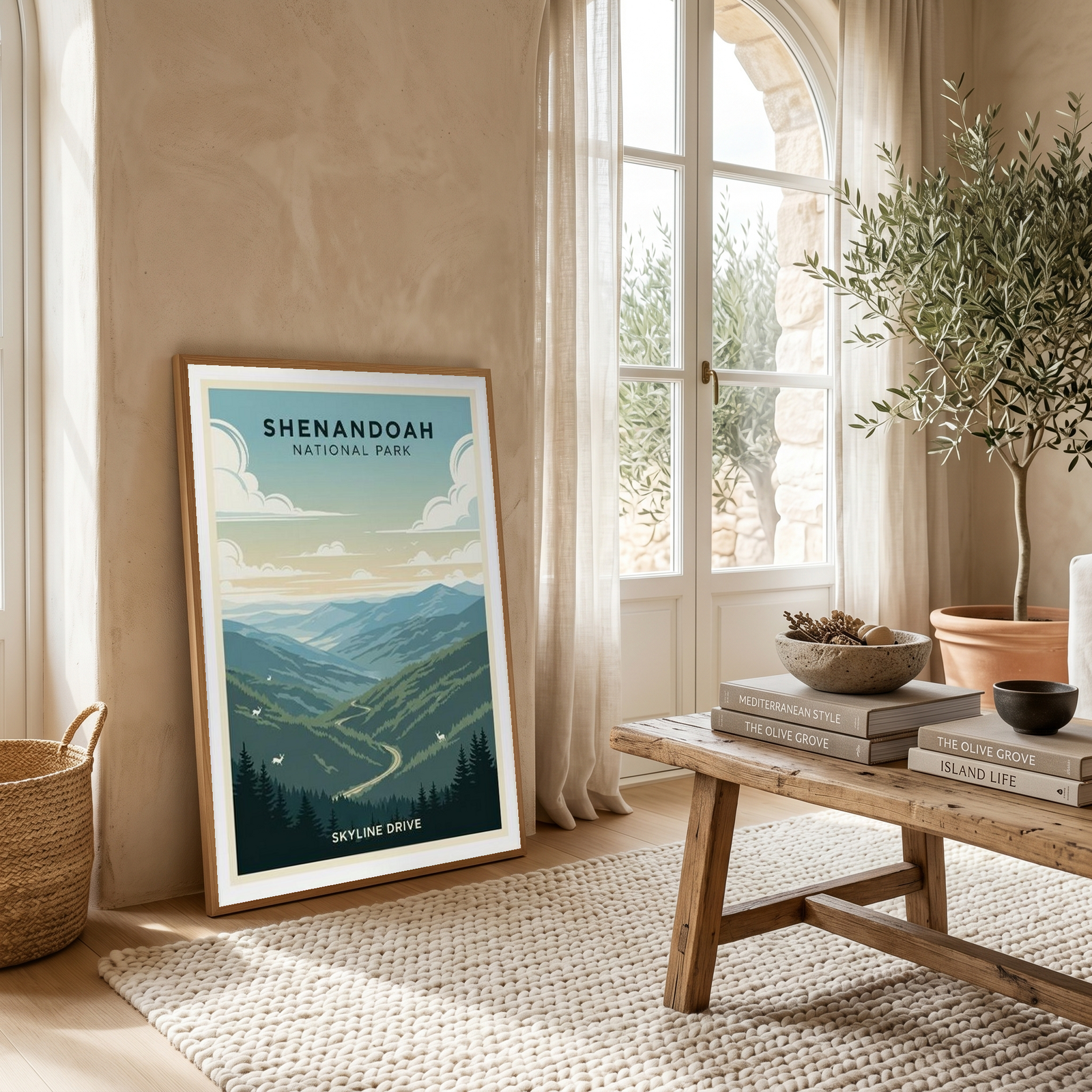 Shenandoah National Park Poster — Vintage Virginia Skyline Drive Deer Print
