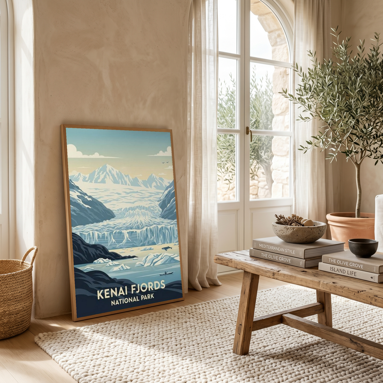 Kenai Fjords National Park Poster — Vintage Alaska Glacier Whale Kayak Print