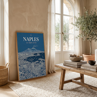 Naples Line Art Print — Navy Mount Vesuvius Bay Skyline Wall Art