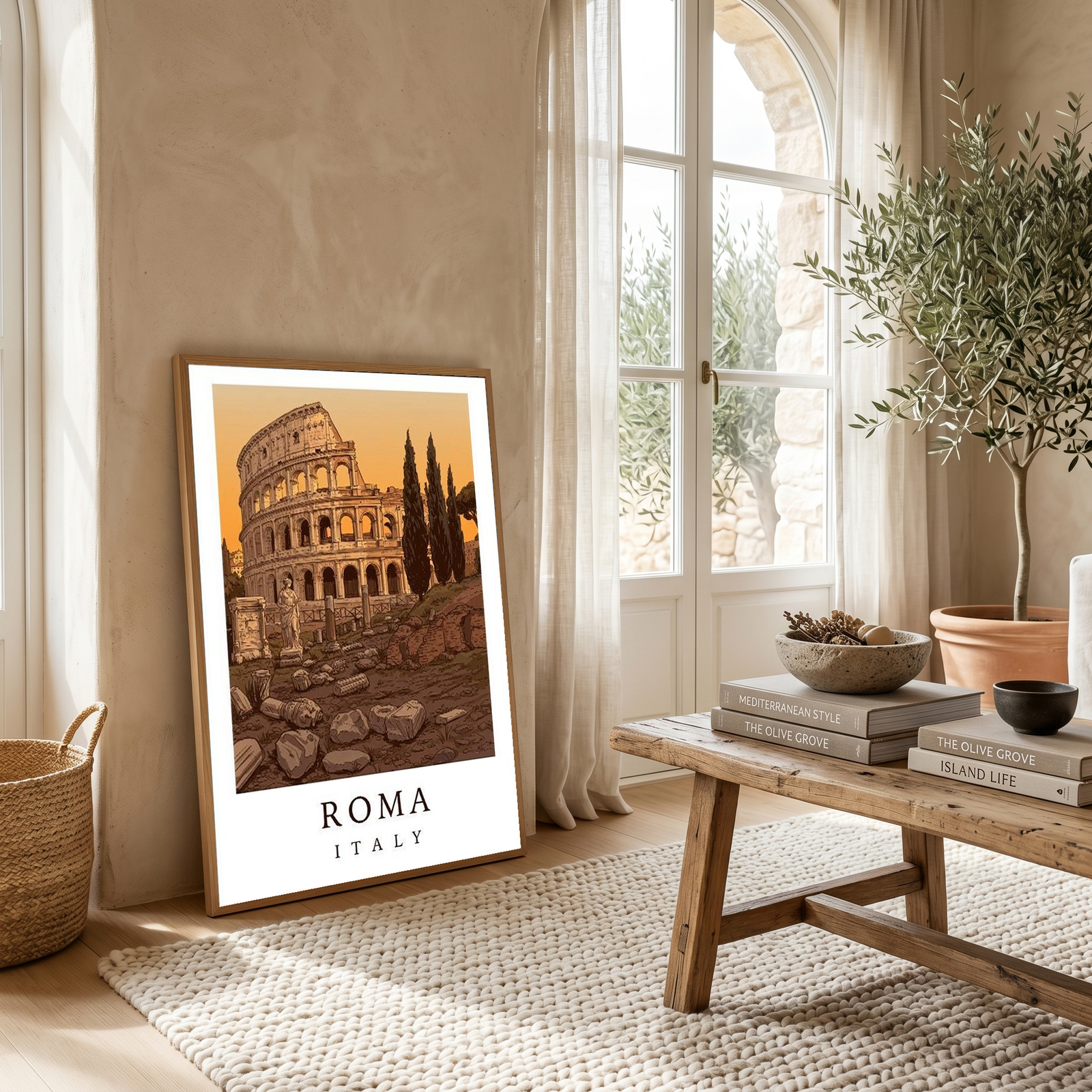 Rome Italy Travel Poster — Colosseum Ancient Ruins Cypress Print