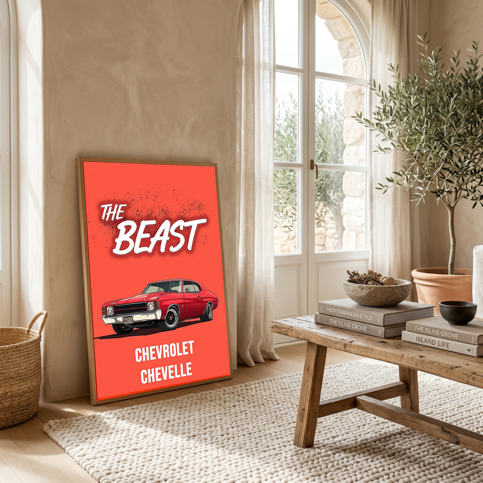 The Beast Chevy Chevelle Poster — Red Muscle Car Wall Art Print