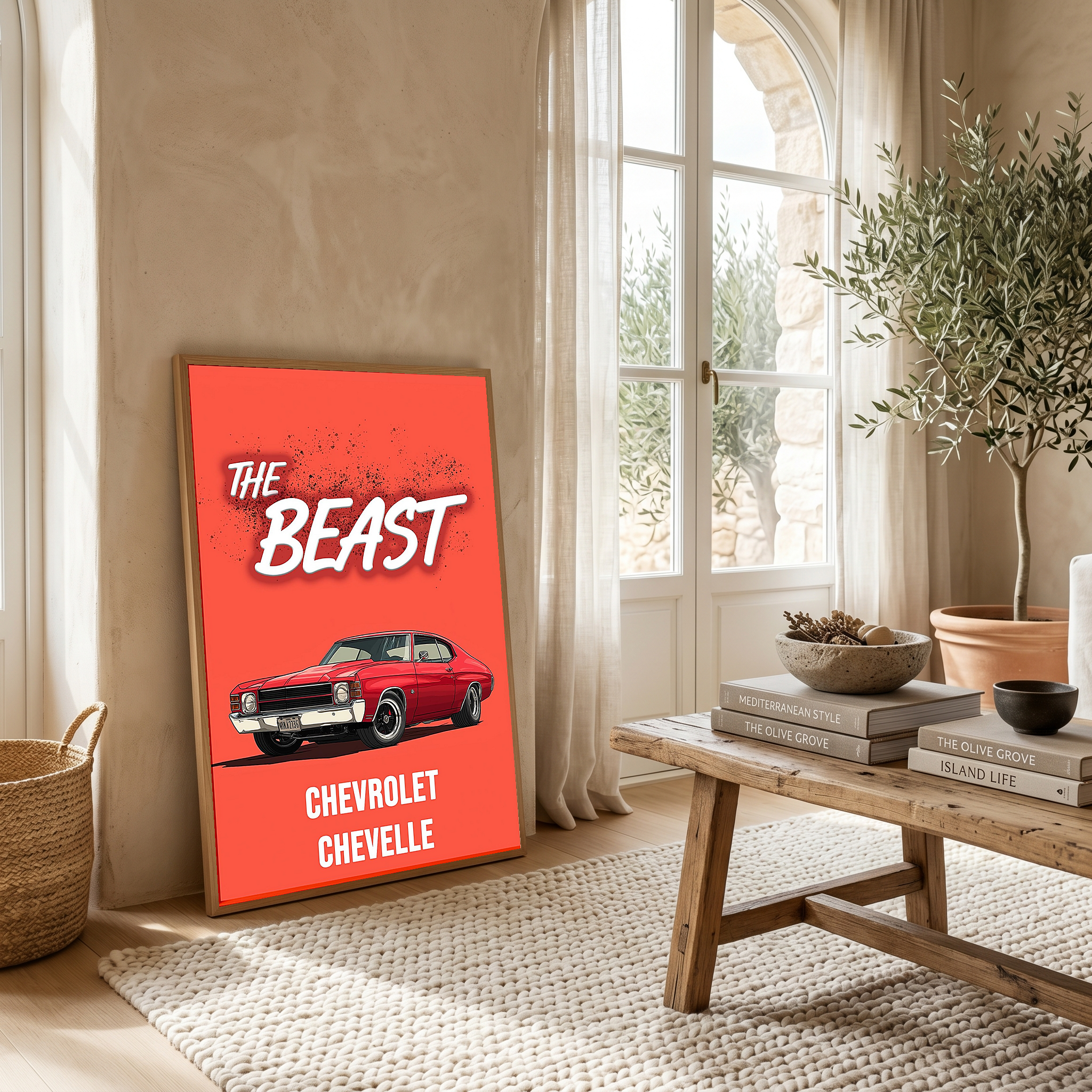 The Beast Chevy Chevelle Poster — Red Muscle Car Wall Art Print