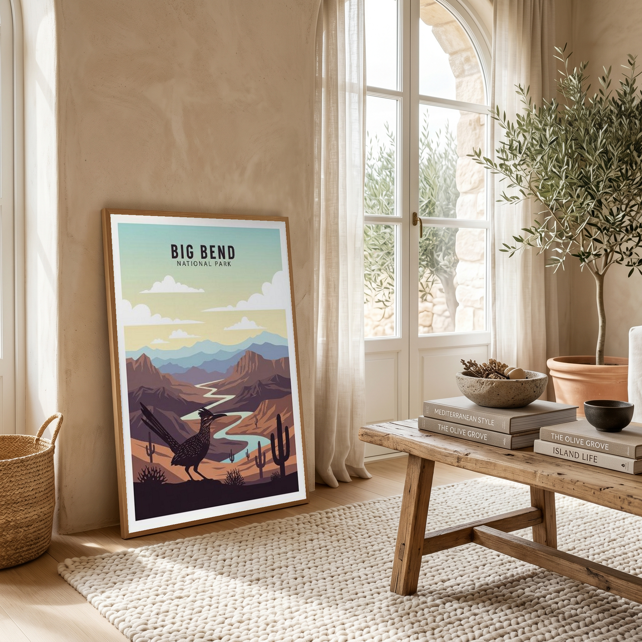 Big Bend National Park Poster — Vintage Texas Roadrunner Rio Grande Print
