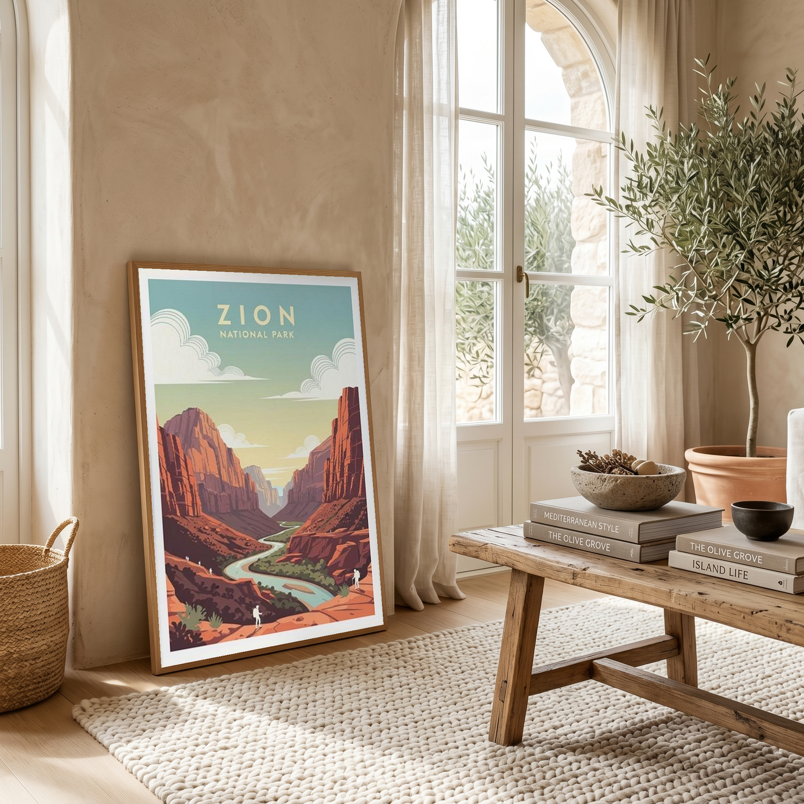 Zion National Park Poster — Vintage Utah Red Canyon Travel Print