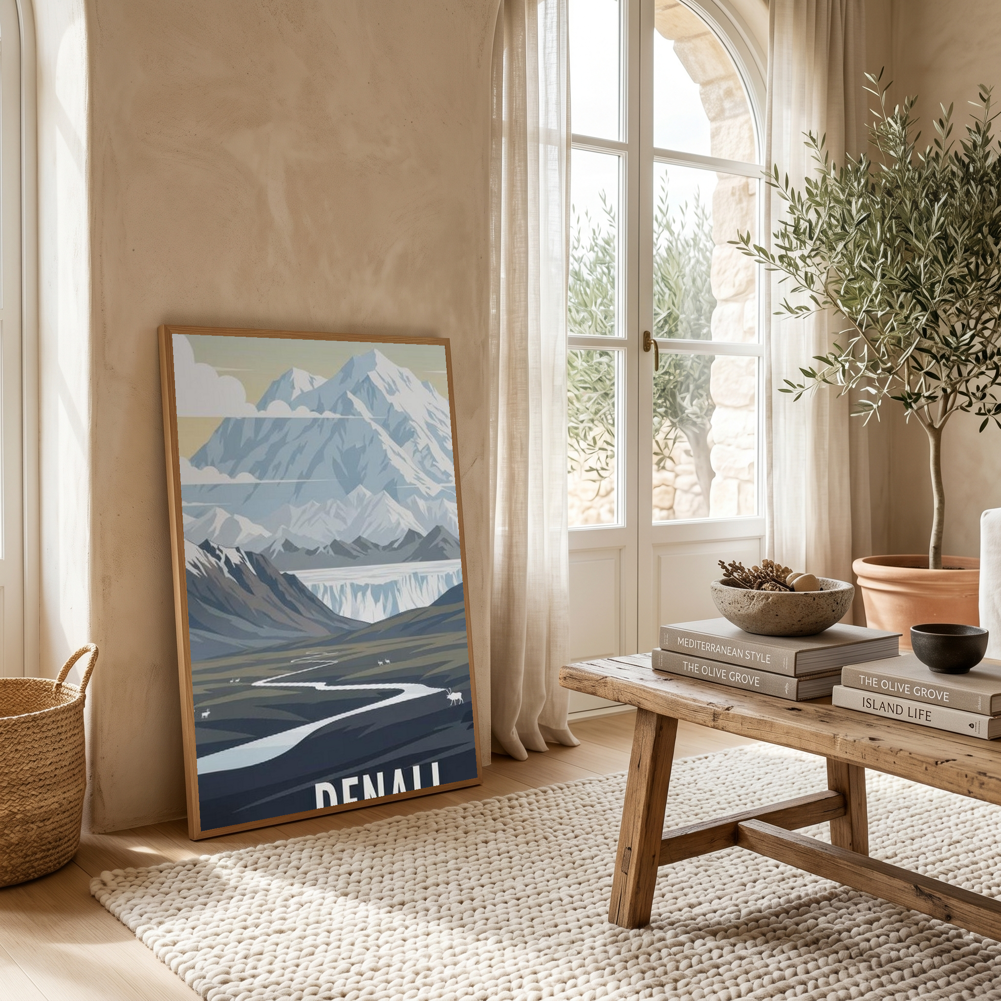 Denali National Park Poster — Vintage Alaska Caribou Mount McKinley Print