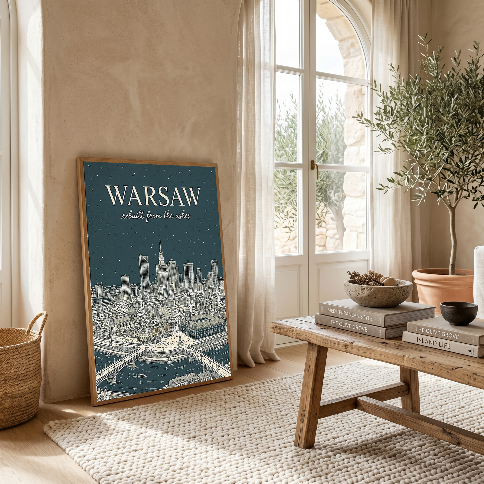 Warsaw Line Art Print — Slate Old Town Palace of Culture Skyline Wall Art