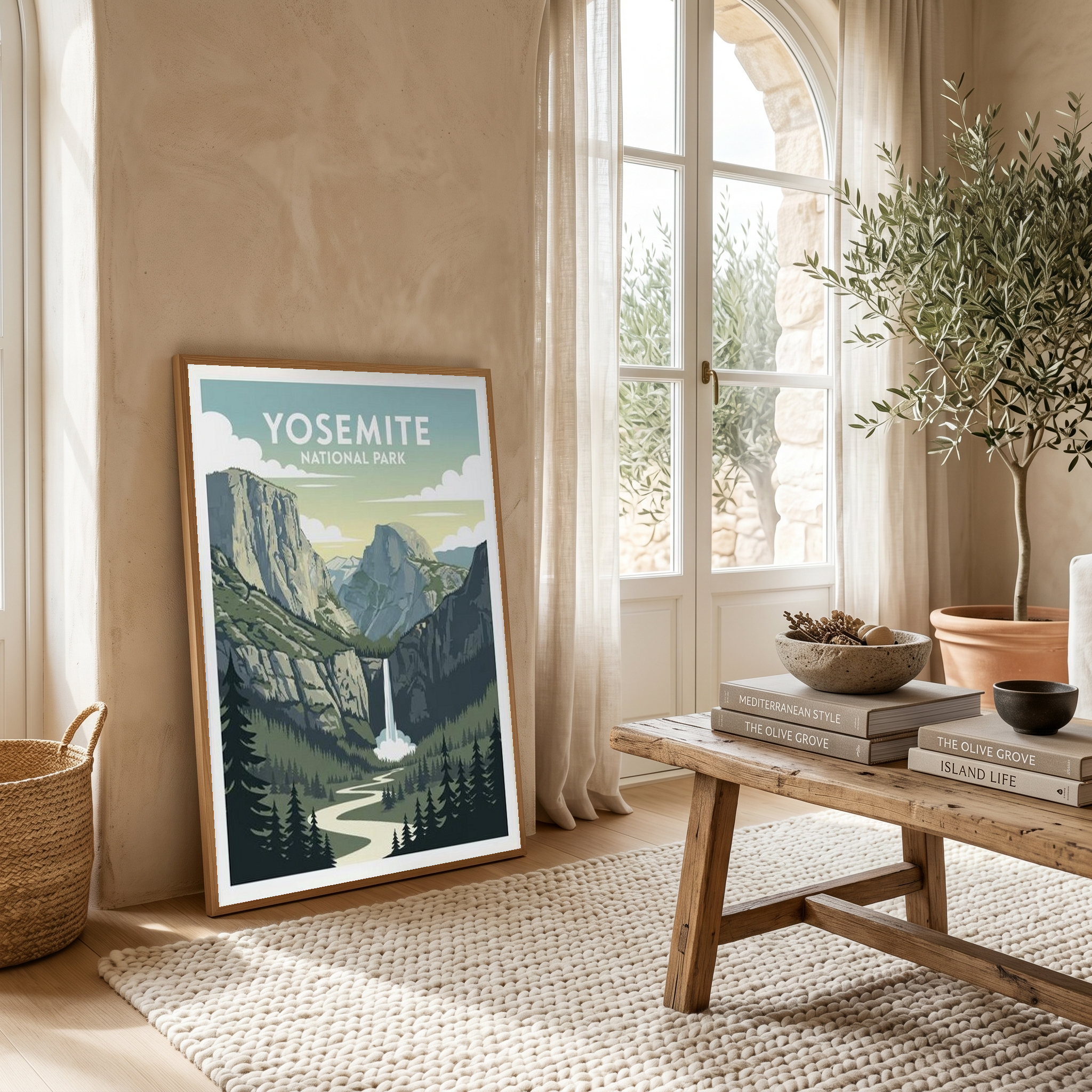 Yosemite National Park Poster — Vintage California El Capitan Half Dome Waterfall Print