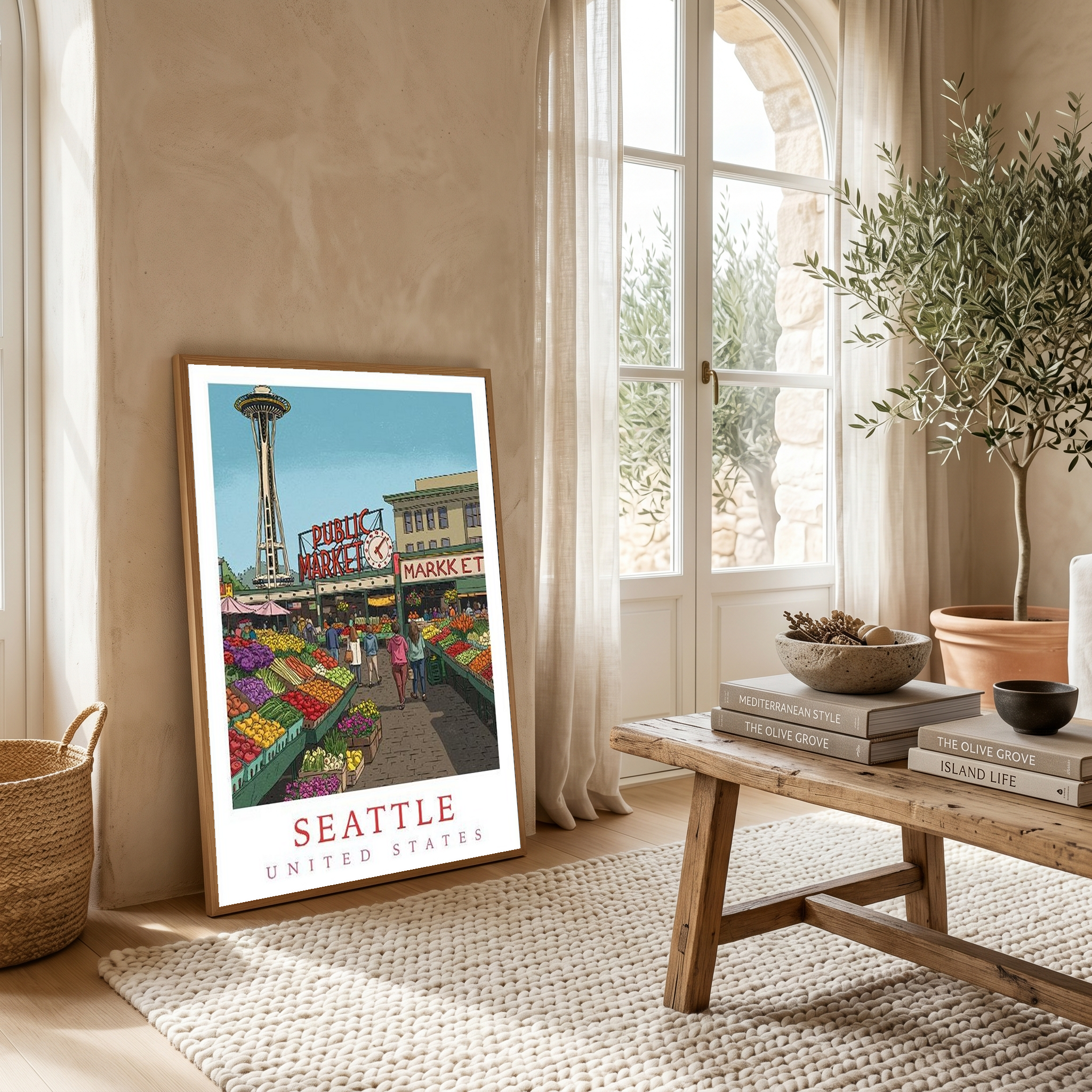 Seattle USA — Pike Place Market Space Needle Wall Art Print