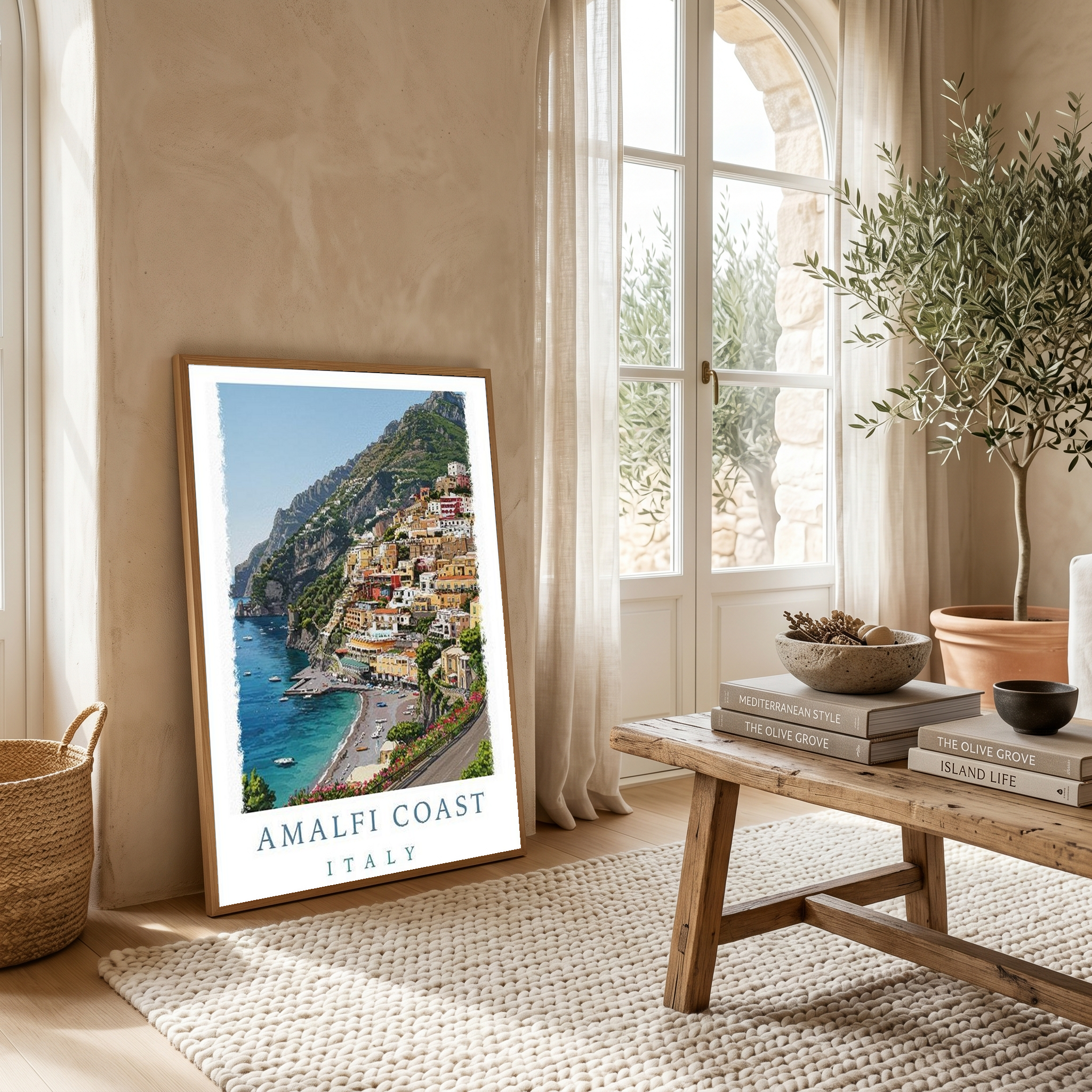 Amalfi Coast Italy Travel Poster — Positano Cliffside Village Print