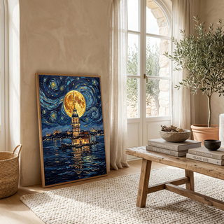 Maiden Tower Istanbul Full Moon Print — Van Gogh-Style Skyline Wall Art