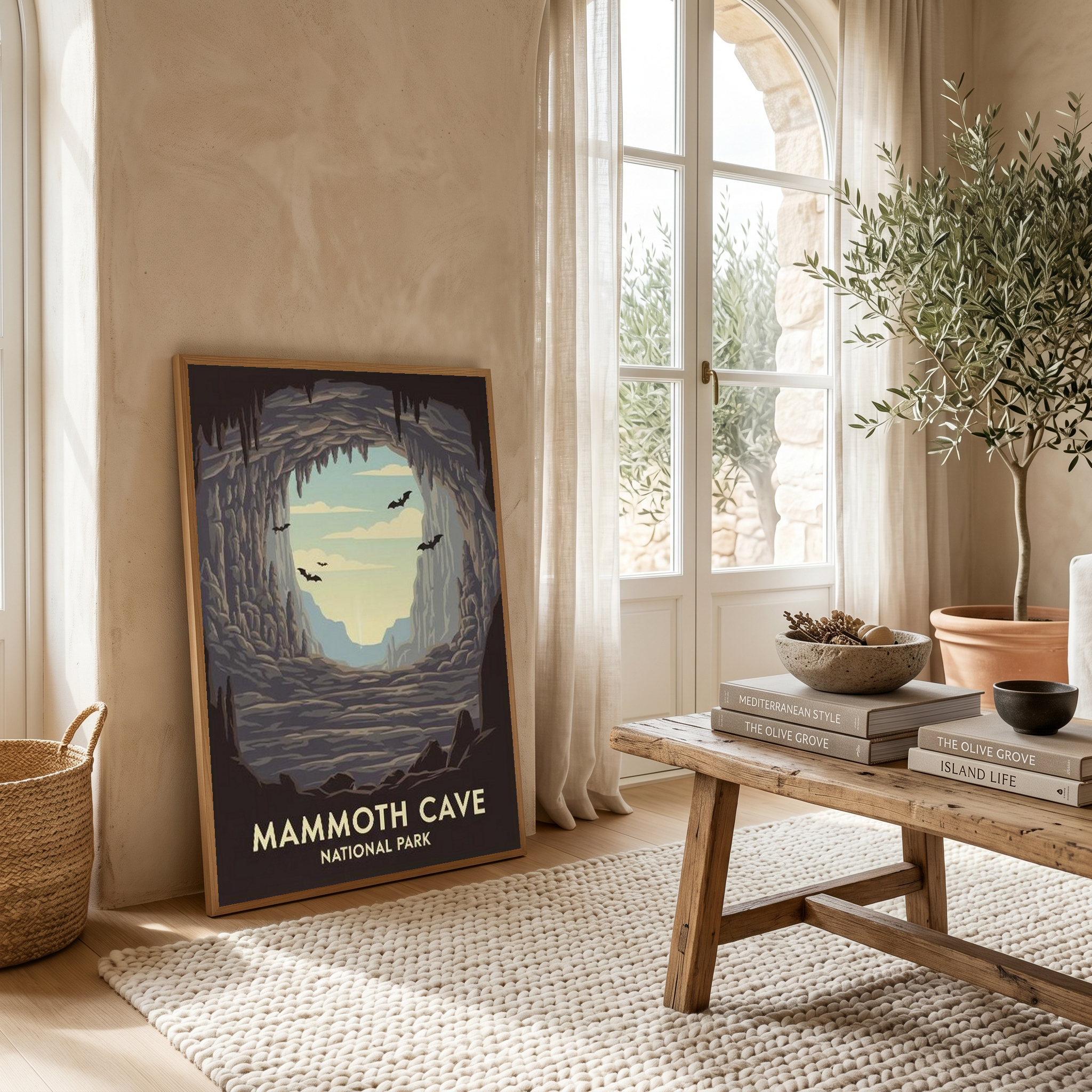 Mammoth Cave National Park Poster — Vintage Kentucky Cave Bat Print