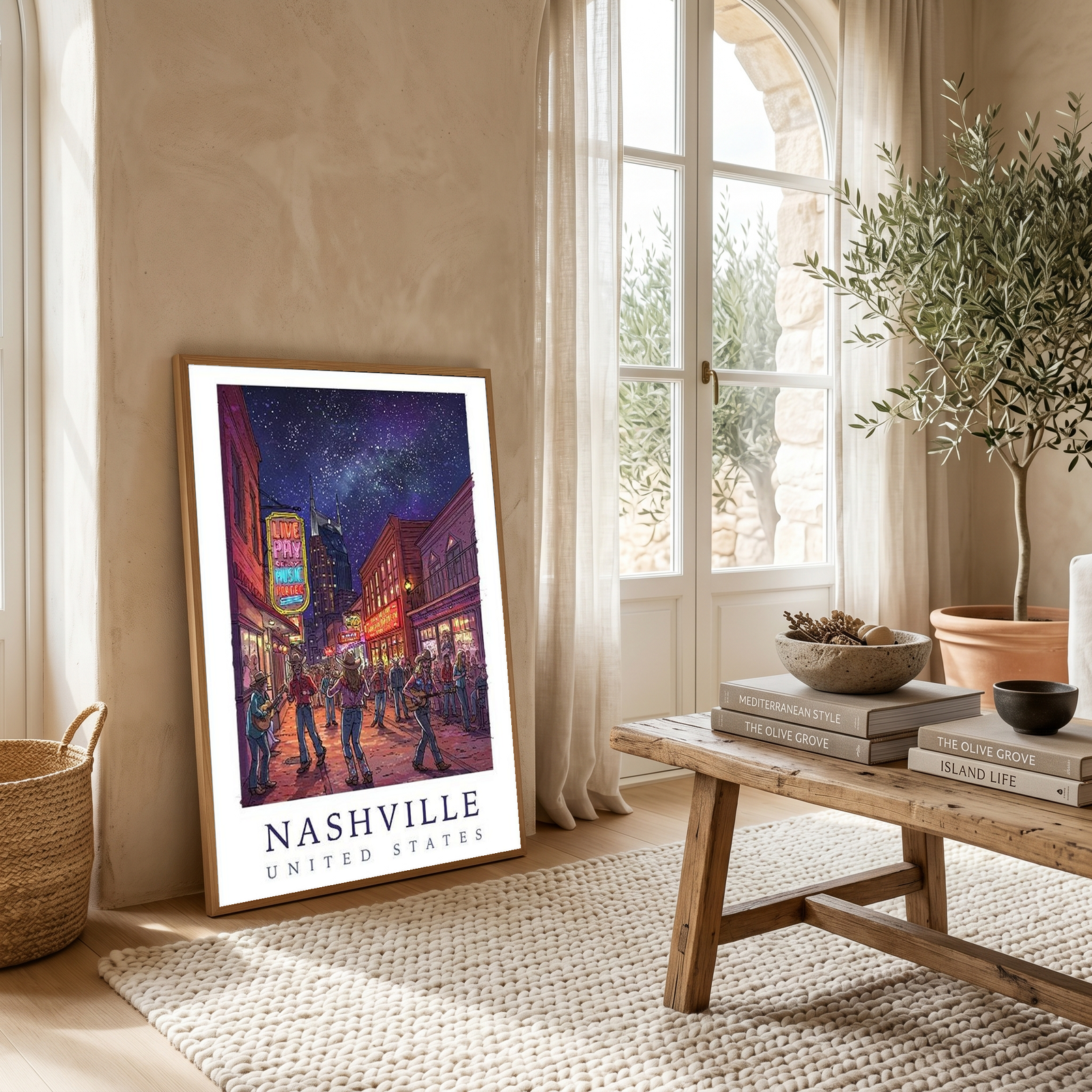 Nashville Travel Poster — Music City Broadway Honky Tonks Night Print