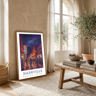 Nashville Travel Poster — Music City Broadway Honky Tonks Night Print