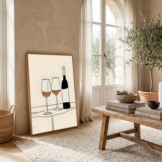 Minimalist Wine Line Art Print – Modern Kitchen & Bar Cart Poster