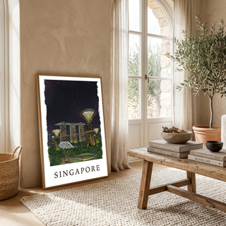 Singapore Travel Poster — Gardens by the Bay Marina Night Print