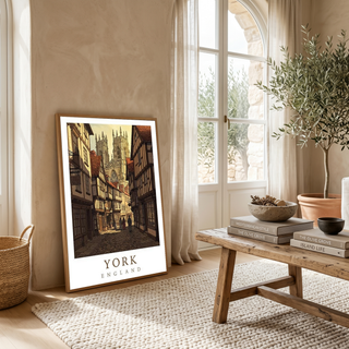 York England Travel Poster — Shambles Medieval City York Minster Print