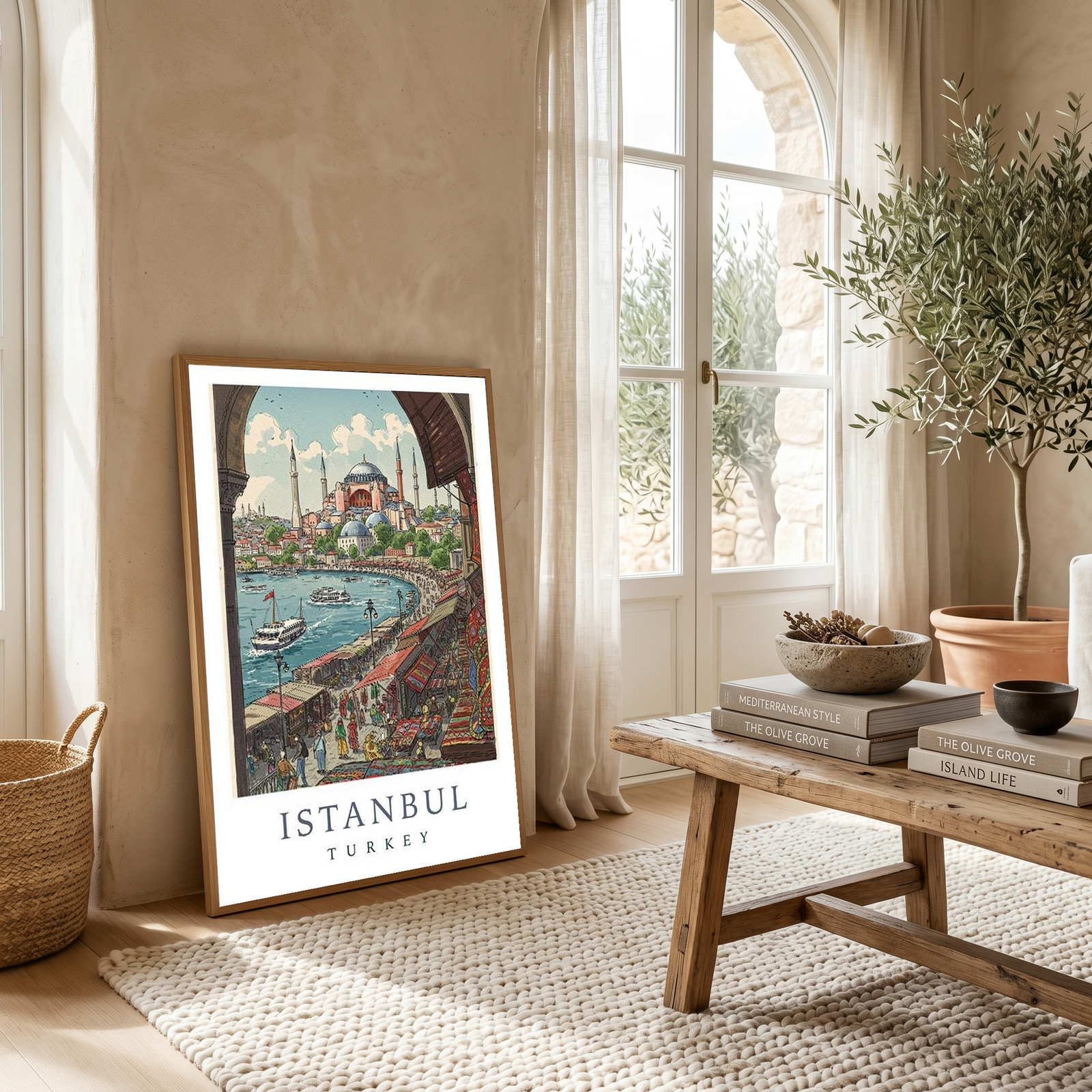 Istanbul Turkey Travel Poster — Hagia Sophia Bosphorus Bazaar Print