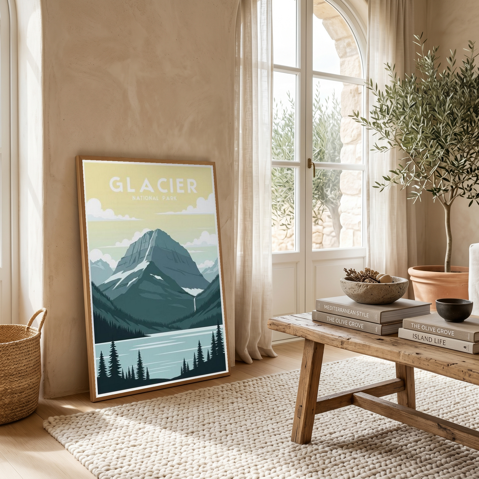 Glacier National Park Poster — Vintage Montana Rocky Mountain Lake Print