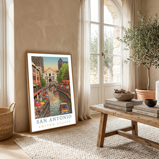 San Antonio Texas Travel Poster — Riverwalk Alamo Cityscape Print