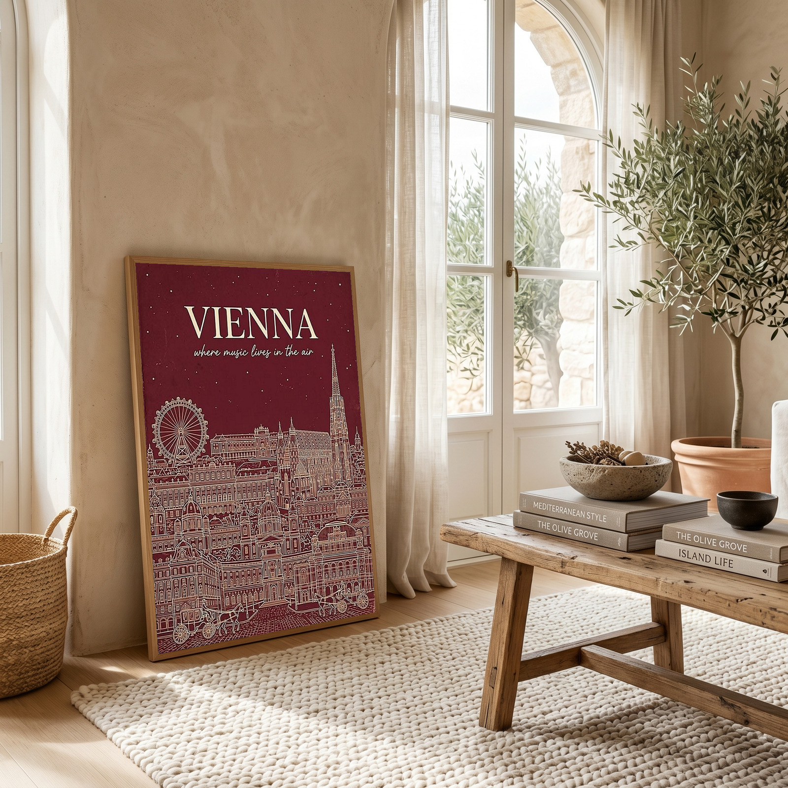 Vienna Line Art Print — Cherry Red St. Stephen's Cathedral Skyline Wall Art