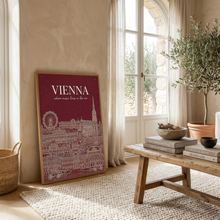 Vienna Line Art Print — Cherry Red St. Stephen's Cathedral Skyline Wall Art