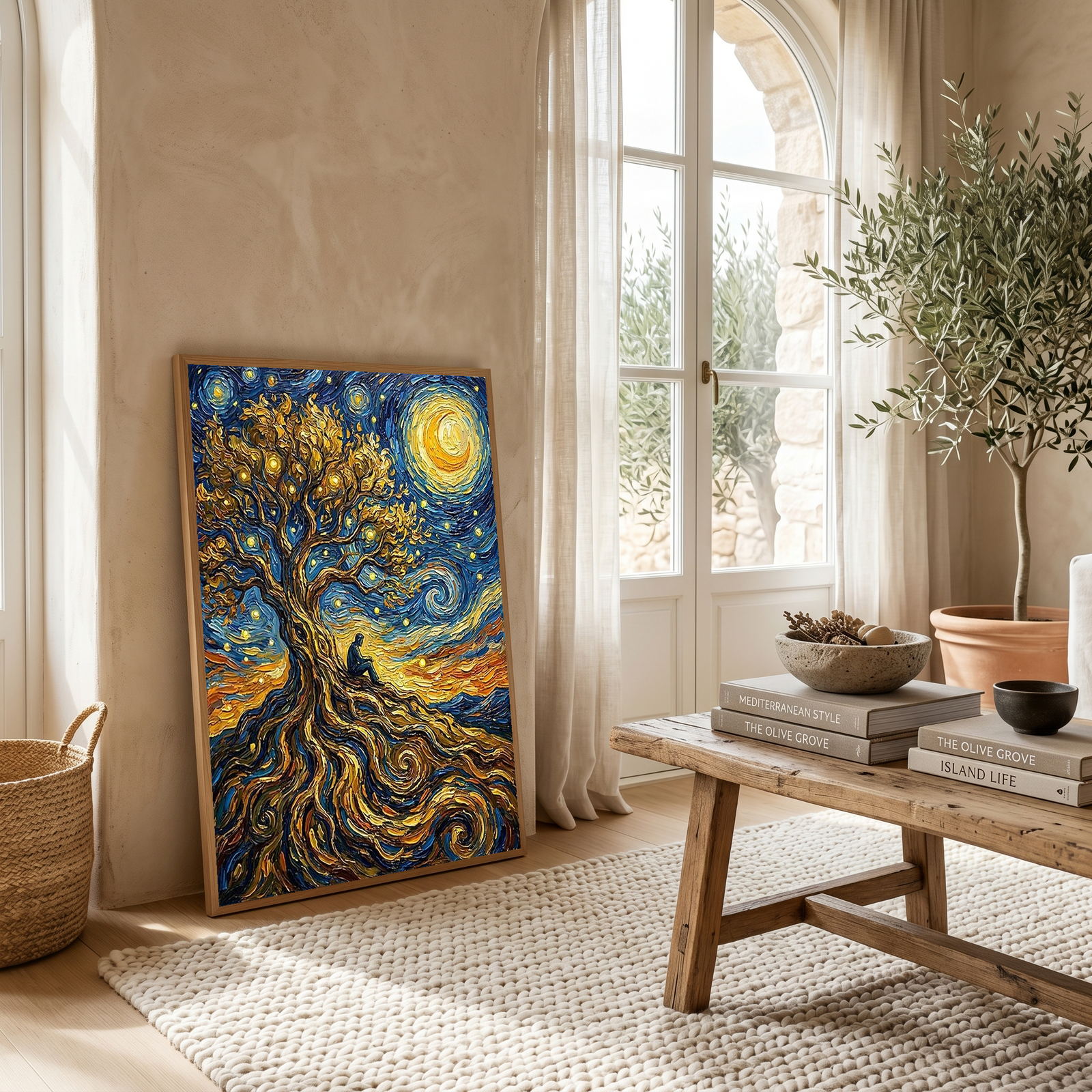 Man in Tree of Life Print — Van Gogh-Style Spiritual Reflection Wall Art