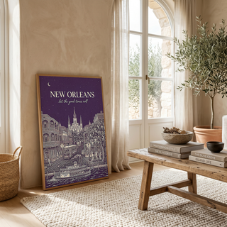 New Orleans Line Art Print — Aubergine French Quarter Skyline Wall Art