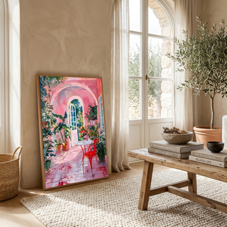 Pink Botanical Archway Painting — Lush Indoor Garden Conservatory Poster