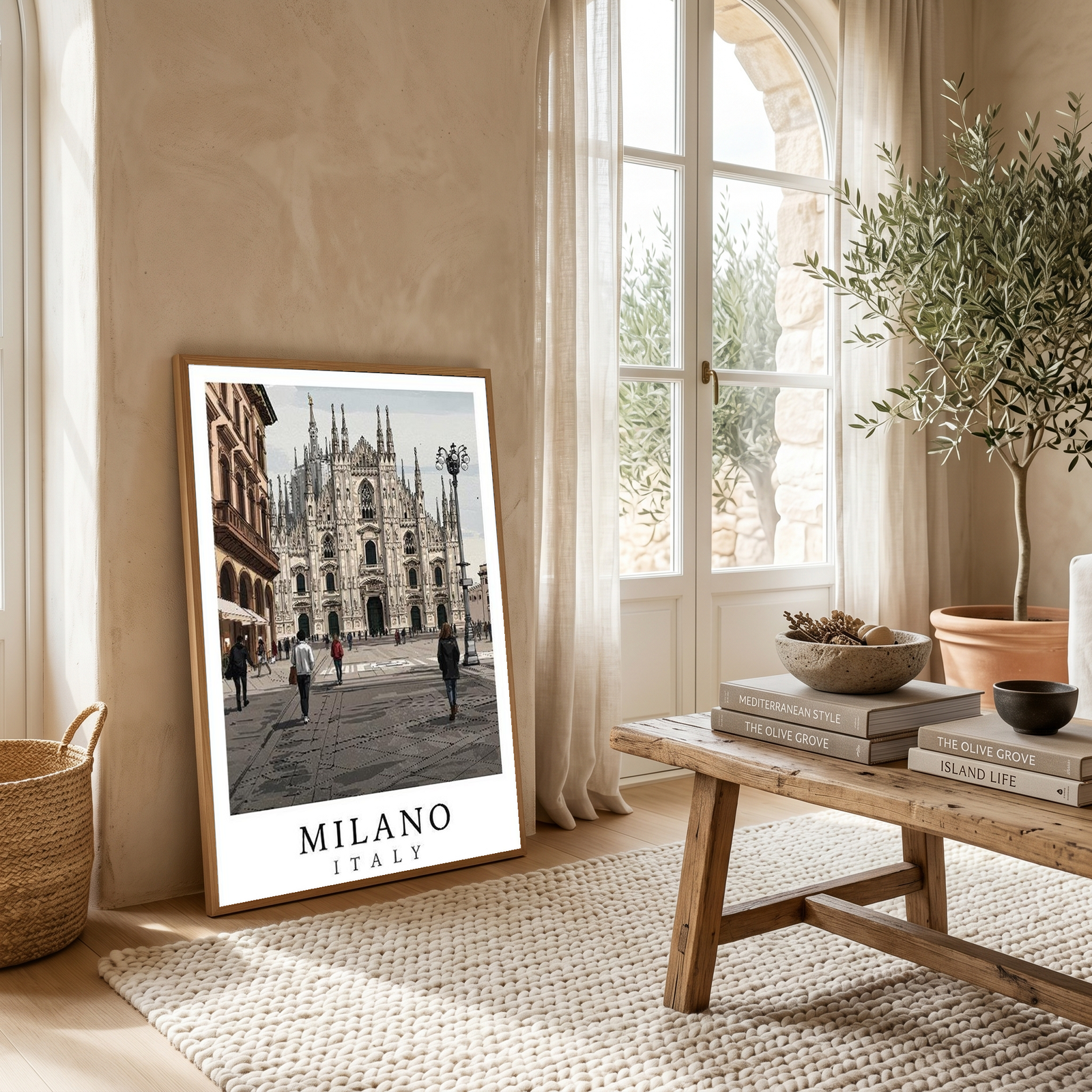 Milano Italy Travel Poster — Duomo Piazza Daytime Cityscape Print