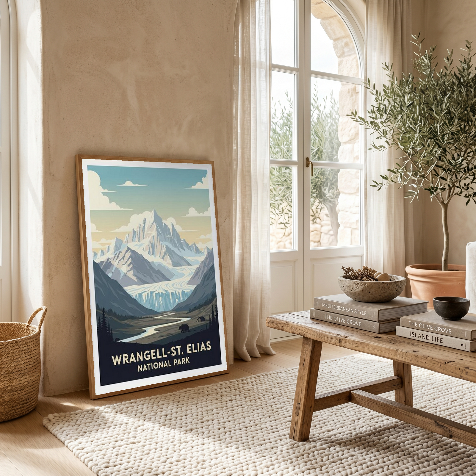 Wrangell-St. Elias National Park Poster — Vintage Alaska Glacier Mountain Bear Print