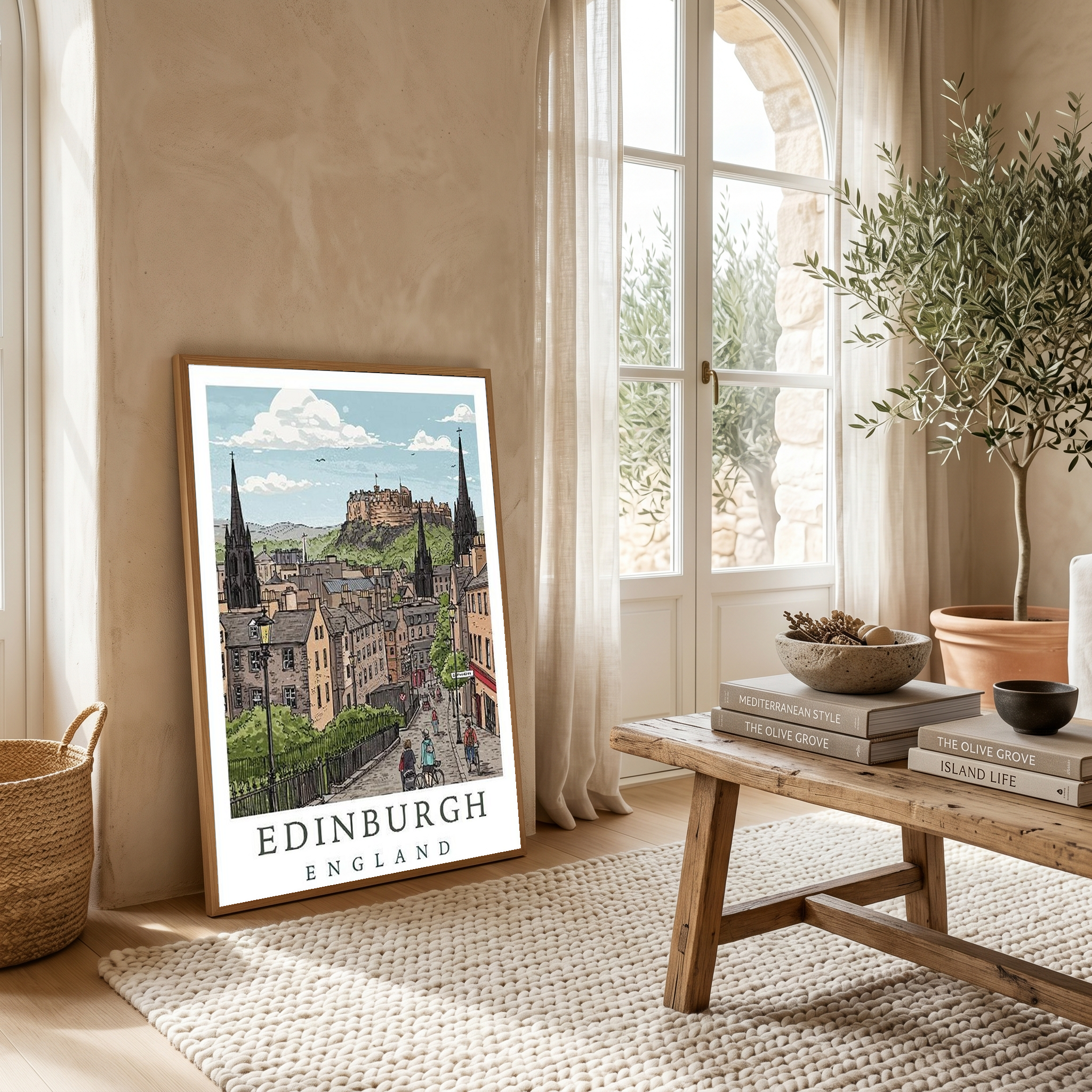 Edinburgh Scotland Travel Poster — Castle Royal Mile Old Town Print