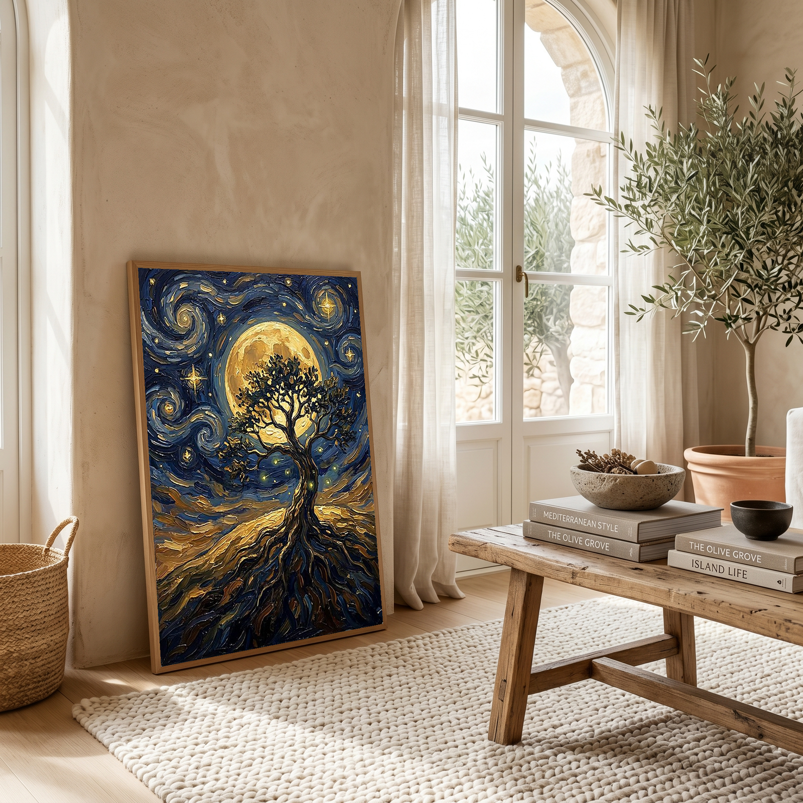 Tree of Life Full Moon Print — Van Gogh-Style Mystical Spiritual Wall Art