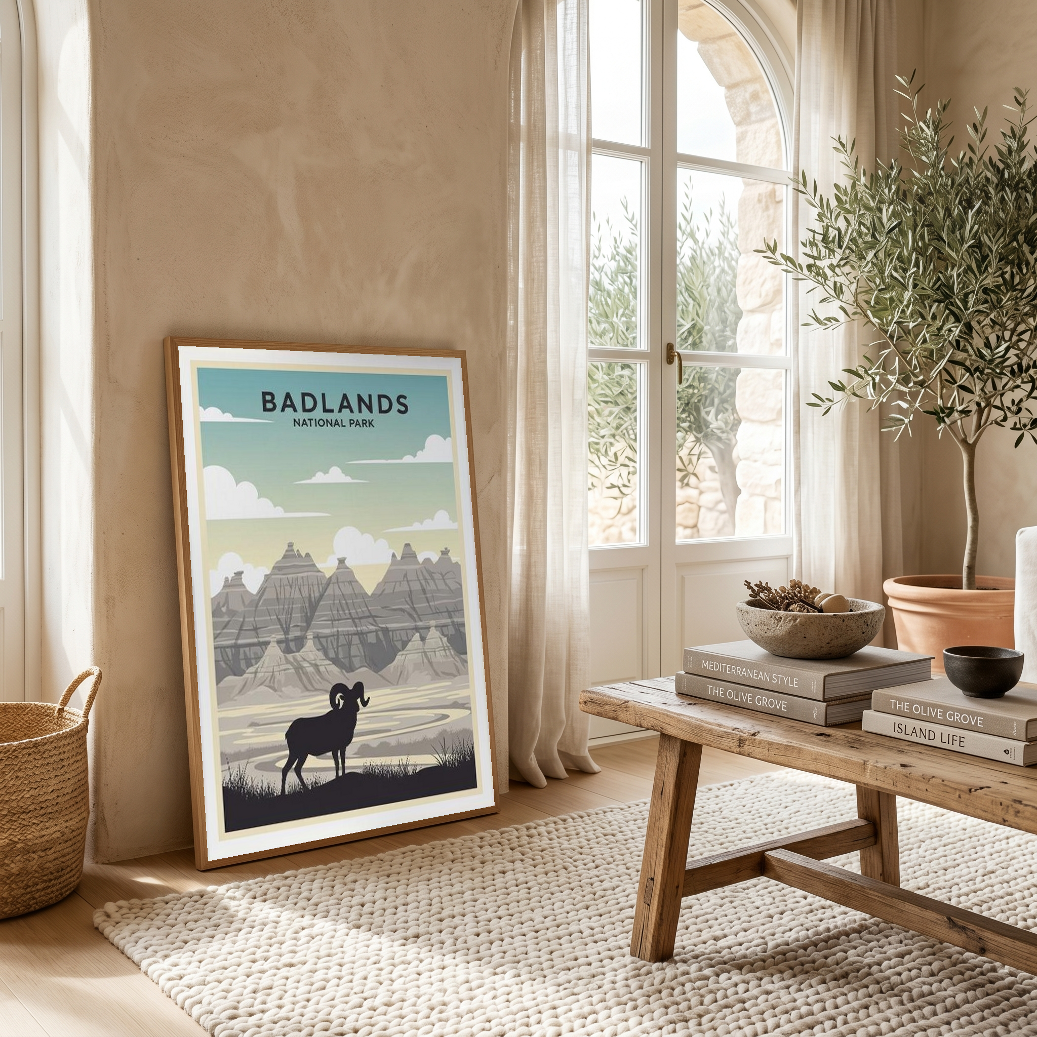 Badlands National Park Poster — Vintage Bighorn Sheep South Dakota Print