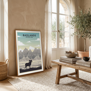 Badlands National Park Poster — Vintage Bighorn Sheep South Dakota Print