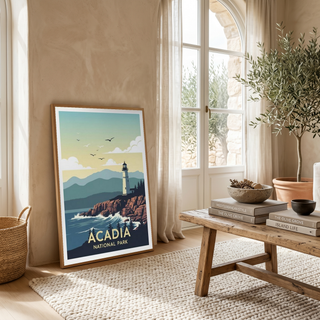 Acadia National Park Poster — Vintage Maine Lighthouse Coastal Print