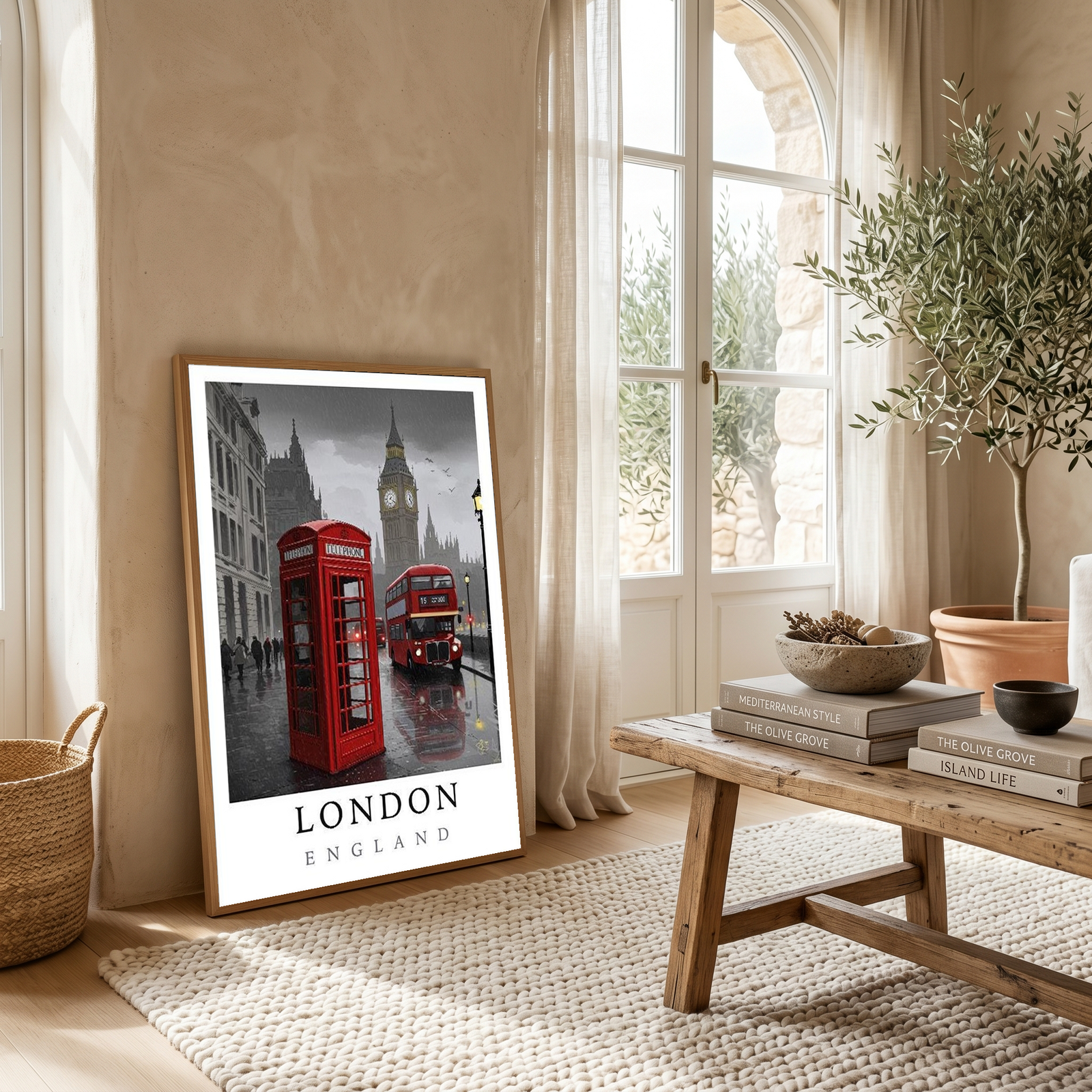 London Travel Poster — Big Ben Red Bus Telephone Box Iconic Print