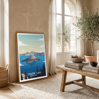 Crater Lake National Park Poster — Vintage Oregon Wizard Island Print