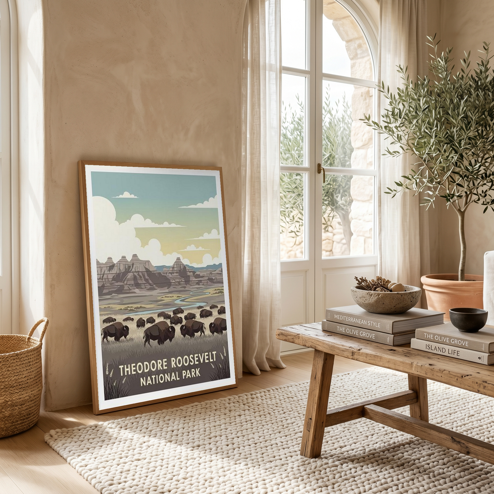 Theodore Roosevelt National Park Poster — Vintage Bison Badlands Art