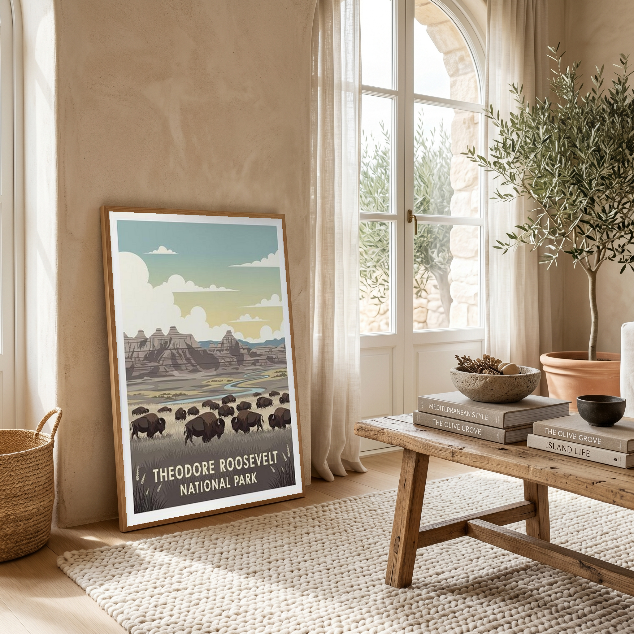 Theodore Roosevelt National Park Poster — Vintage Bison Badlands Art
