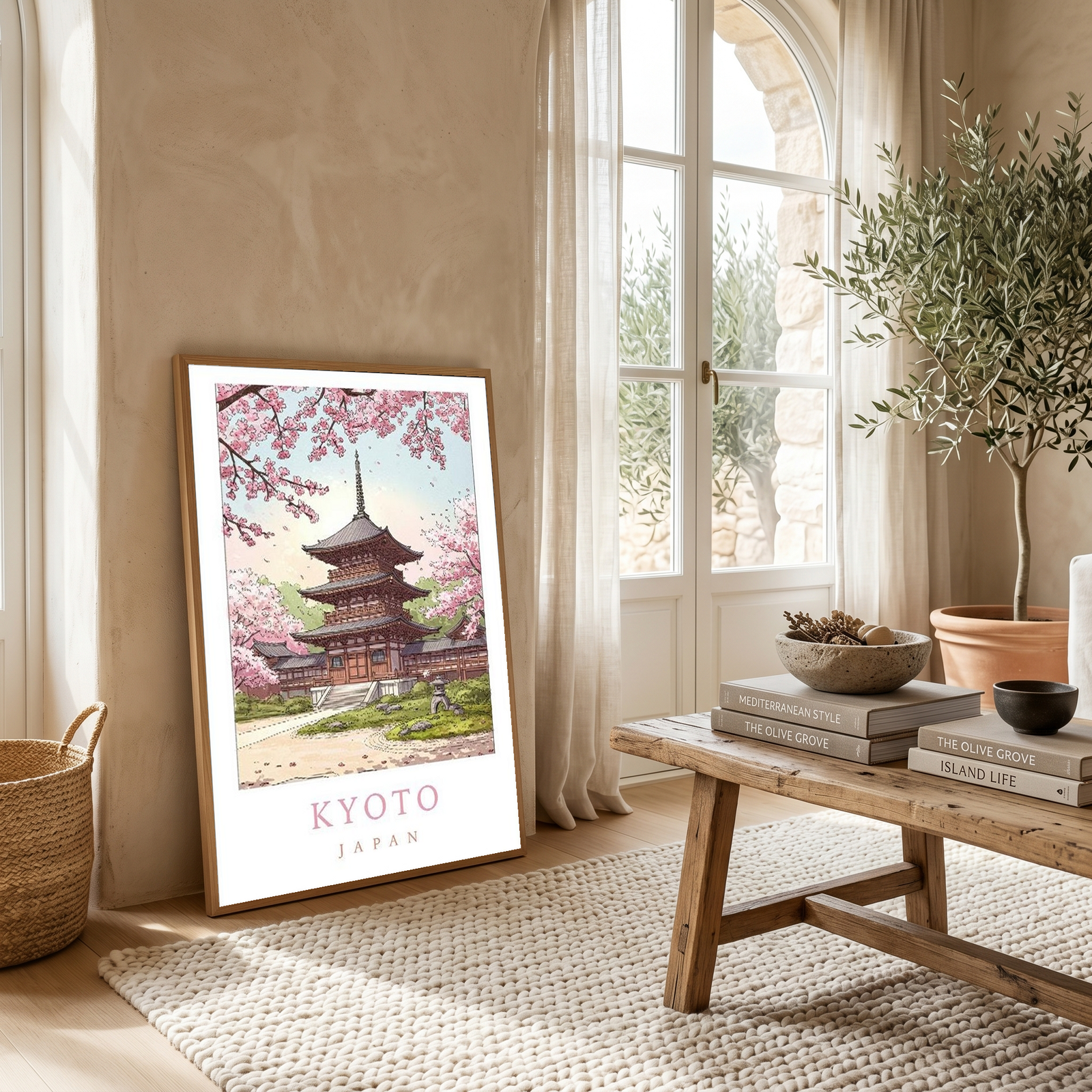 Kyoto Japan Travel Poster — Cherry Blossom Pagoda Temple Print
