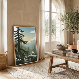 Olympic National Park Poster — Vintage Washington Roosevelt Elk Old-Growth Print