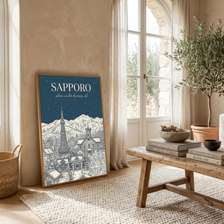 Sapporo Line Art Print — Steel Blue Snow Festival TV Tower Wall Art