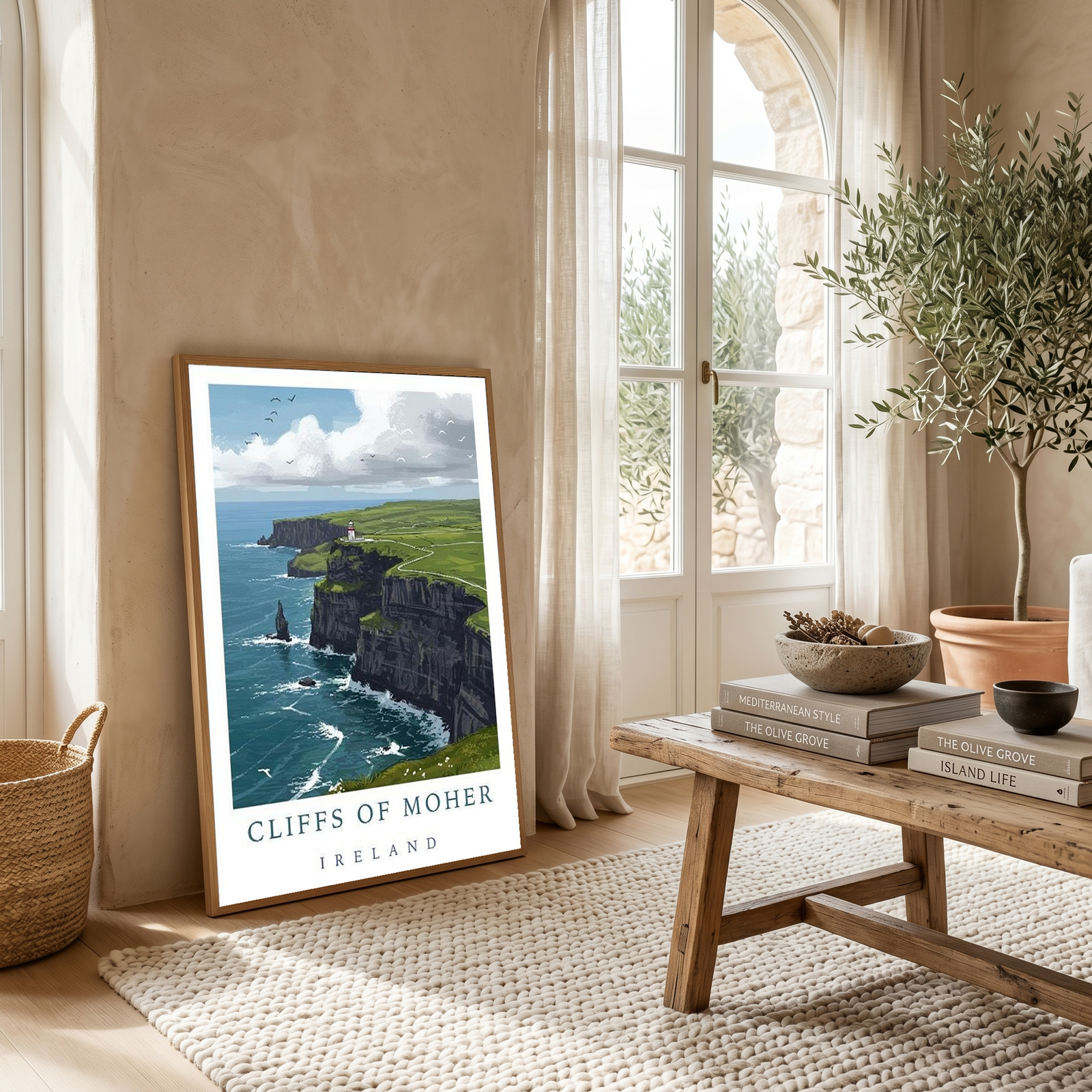 Cliffs of Moher Ireland Travel Poster — Coastal Lighthouse Atlantic Print